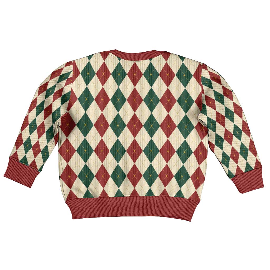 Red Green Harlequin Diamond Christmas Pattern Kid Ugly Christmas Sweater - Wonder Print Shop