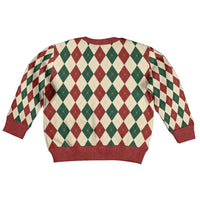 Red Green Harlequin Diamond Christmas Pattern Kid Ugly Christmas Sweater - Wonder Print Shop