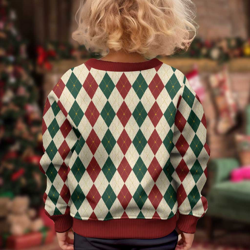 Red Green Harlequin Diamond Christmas Pattern Kid Ugly Christmas Sweater - Wonder Print Shop