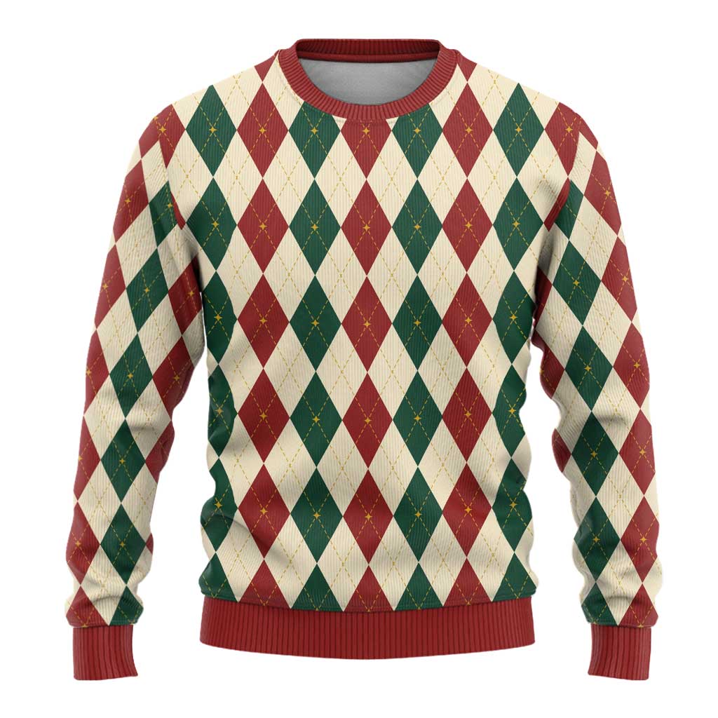 Red Green Harlequin Diamond Christmas Pattern Ugly Christmas Sweater - Wonder Print Shop
