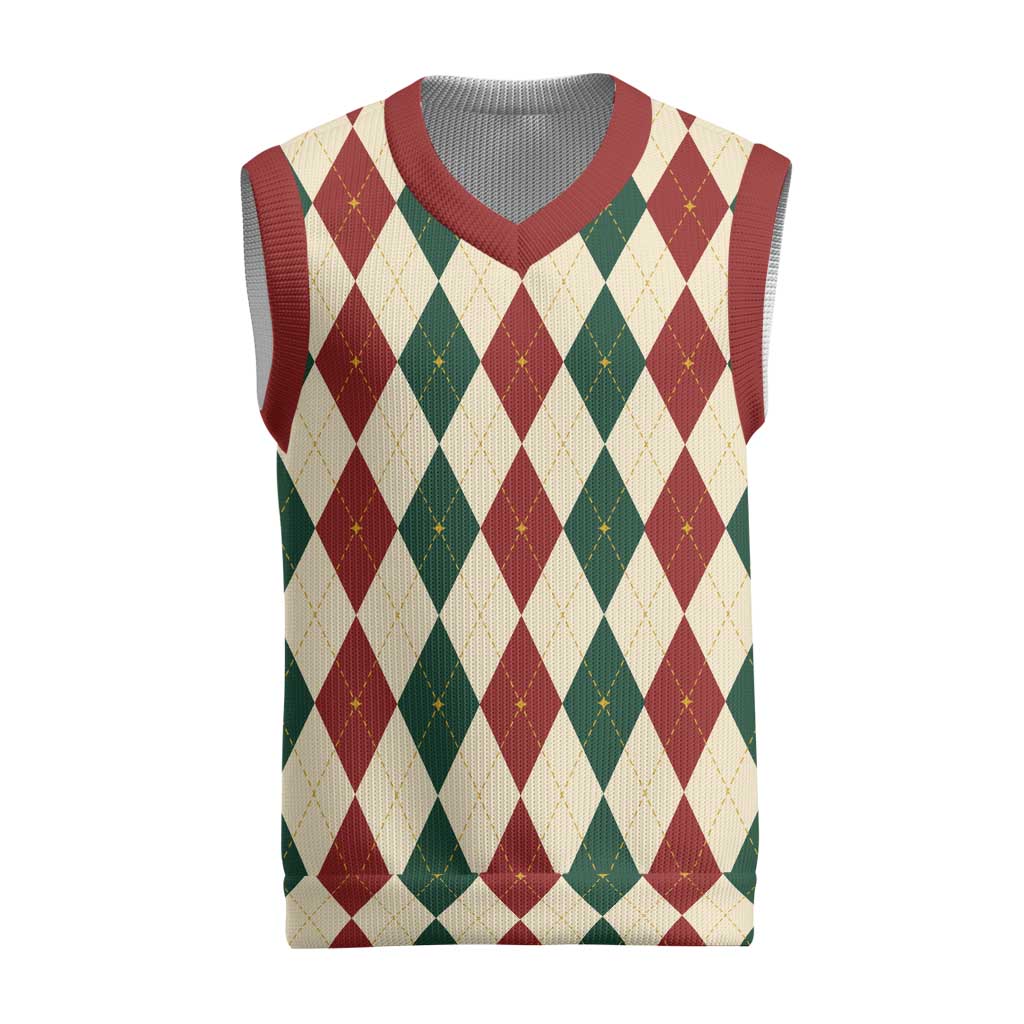 Red Green Harlequin Diamond Christmas Pattern Christmas Knitted V-Neck Vest - Wonder Print Shop