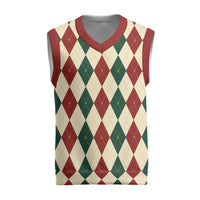 Red Green Harlequin Diamond Christmas Pattern Christmas Knitted V-Neck Vest - Wonder Print Shop