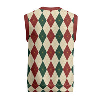 Red Green Harlequin Diamond Christmas Pattern Christmas Knitted V-Neck Vest - Wonder Print Shop