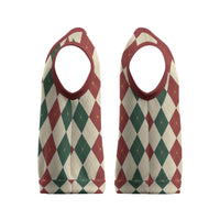 Red Green Harlequin Diamond Christmas Pattern Christmas Knitted V-Neck Vest - Wonder Print Shop