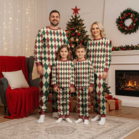 Red Green Harlequin Diamond Christmas Pattern Christmas Pajama Set - Wonder Print Shop