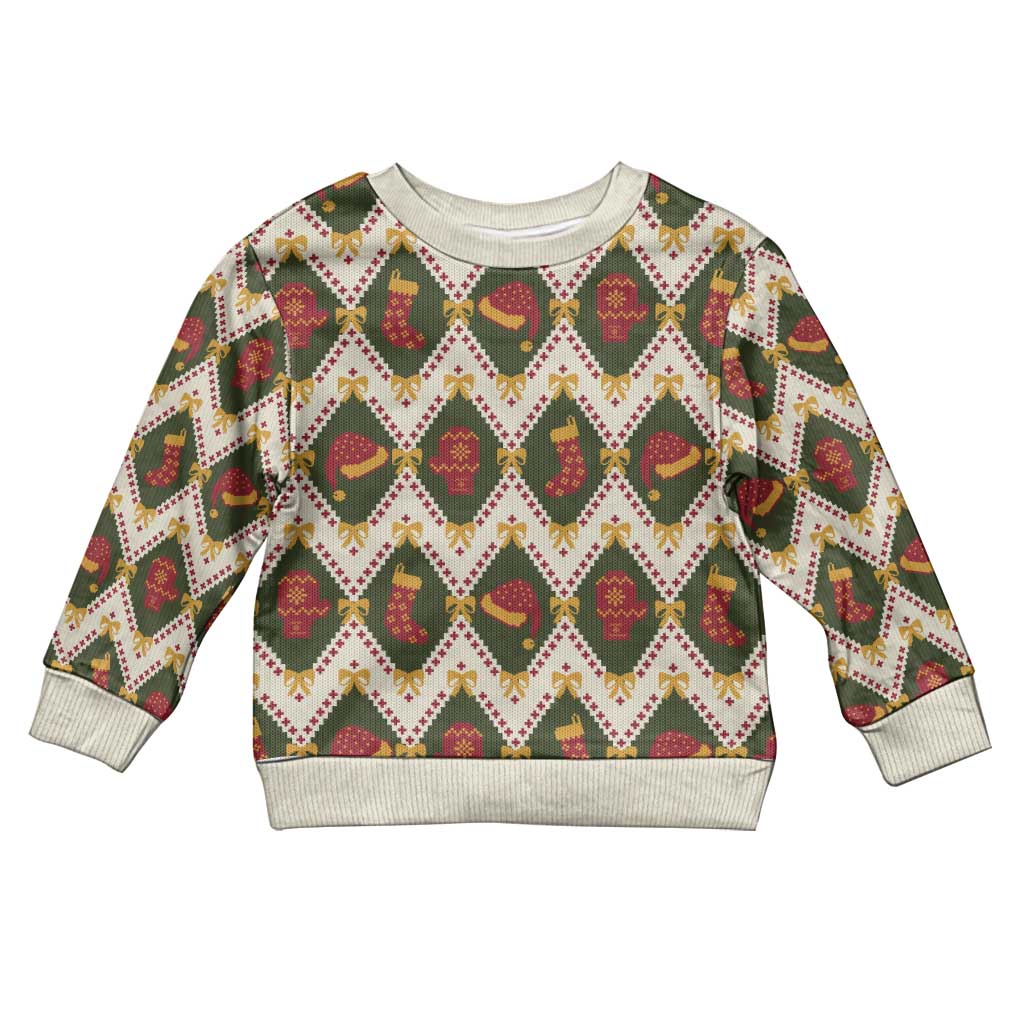 Green Cozy Christmas Argyle Pattern Kid Ugly Christmas Sweater - Wonder Print Shop