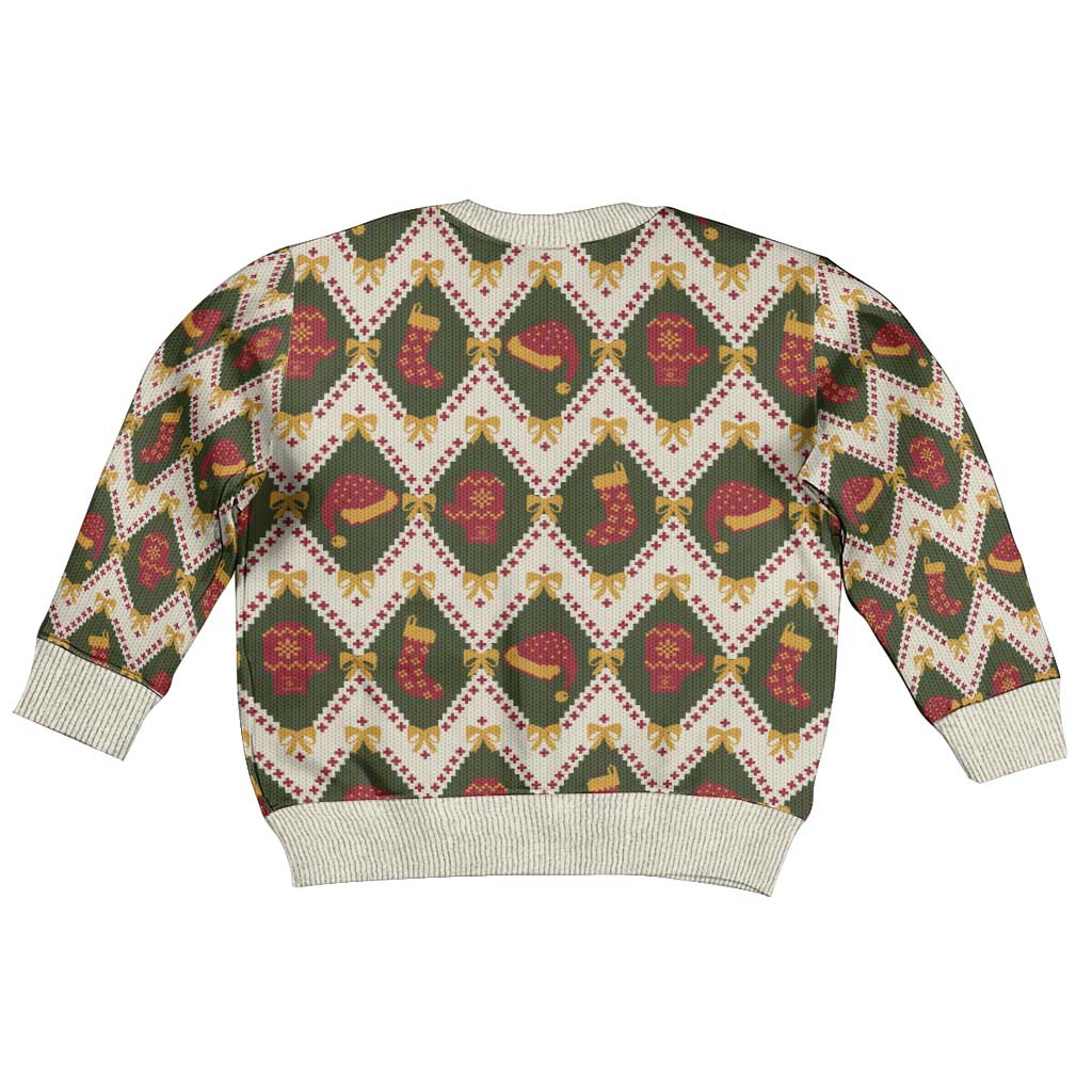 Green Cozy Christmas Argyle Pattern Kid Ugly Christmas Sweater - Wonder Print Shop