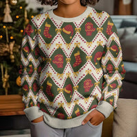 Green Cozy Christmas Argyle Pattern Kid Ugly Christmas Sweater - Wonder Print Shop