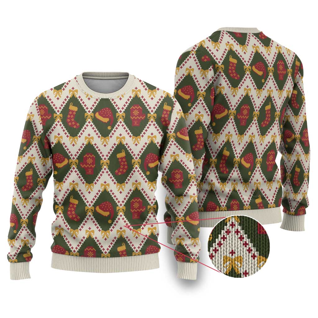 Green Cozy Christmas Argyle Pattern Ugly Christmas Sweater - Wonder Print Shop