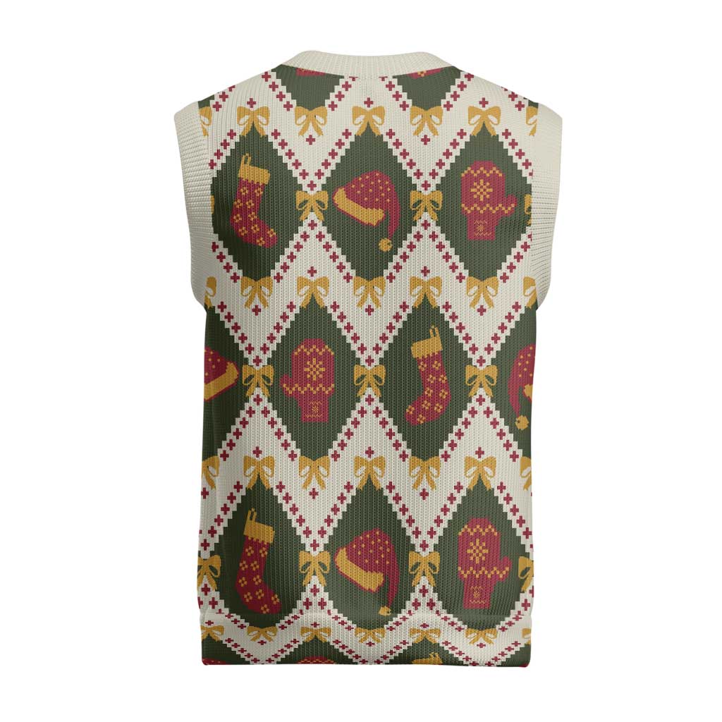 Green Cozy Christmas Argyle Pattern Christmas Knitted V-Neck Vest - Wonder Print Shop