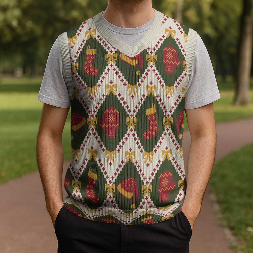 Green Cozy Christmas Argyle Pattern Christmas Knitted V-Neck Vest - Wonder Print Shop