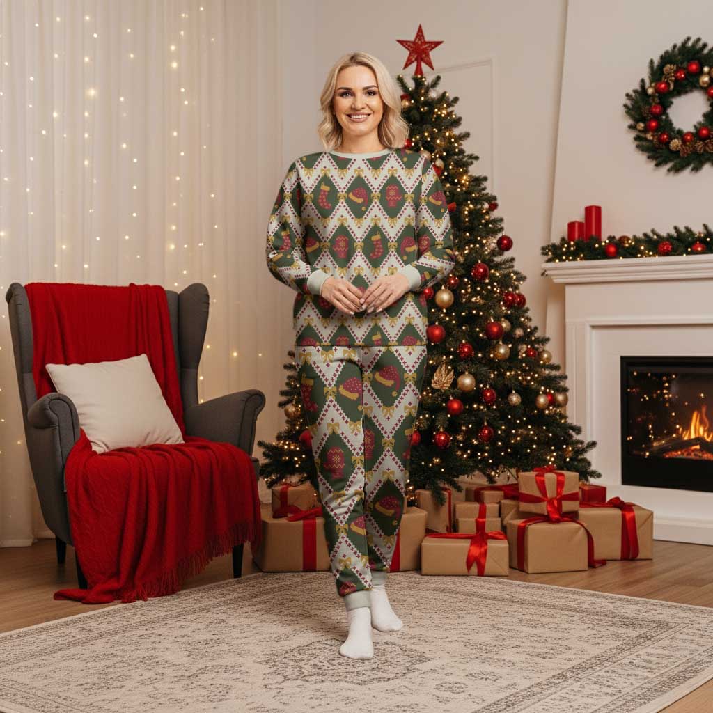 Green Cozy Christmas Argyle Pattern Christmas Pajama Set - Wonder Print Shop