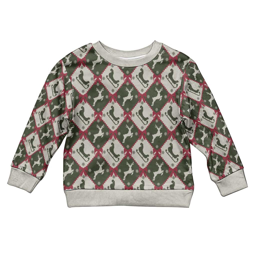 Dark Forest Green Christmas Argyle Pattern Kid Ugly Christmas Sweater - Wonder Print Shop