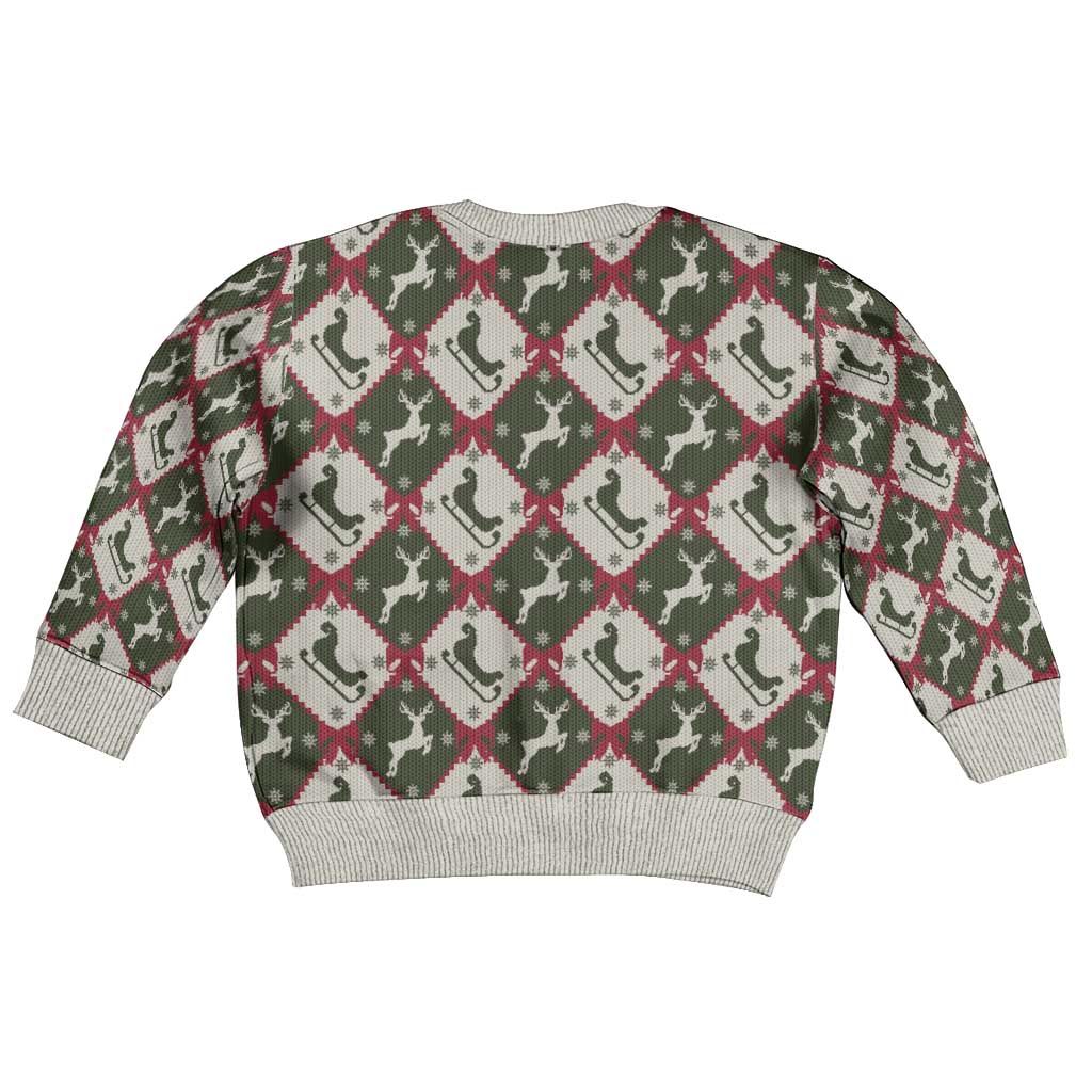 Dark Forest Green Christmas Argyle Pattern Kid Ugly Christmas Sweater - Wonder Print Shop