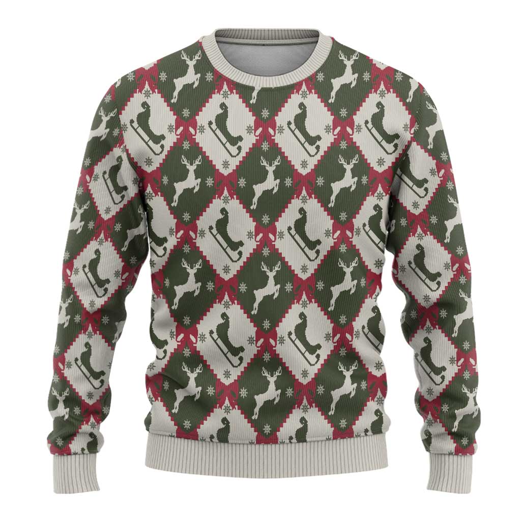 Dark Forest Green Christmas Argyle Pattern Ugly Christmas Sweater - Wonder Print Shop