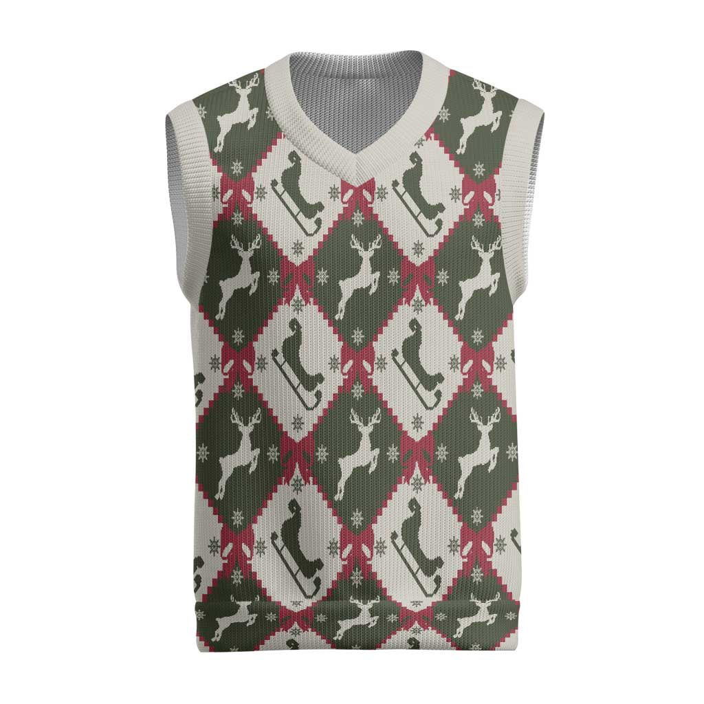 Dark Forest Green Christmas Argyle Pattern Christmas Knitted V-Neck Vest - Wonder Print Shop