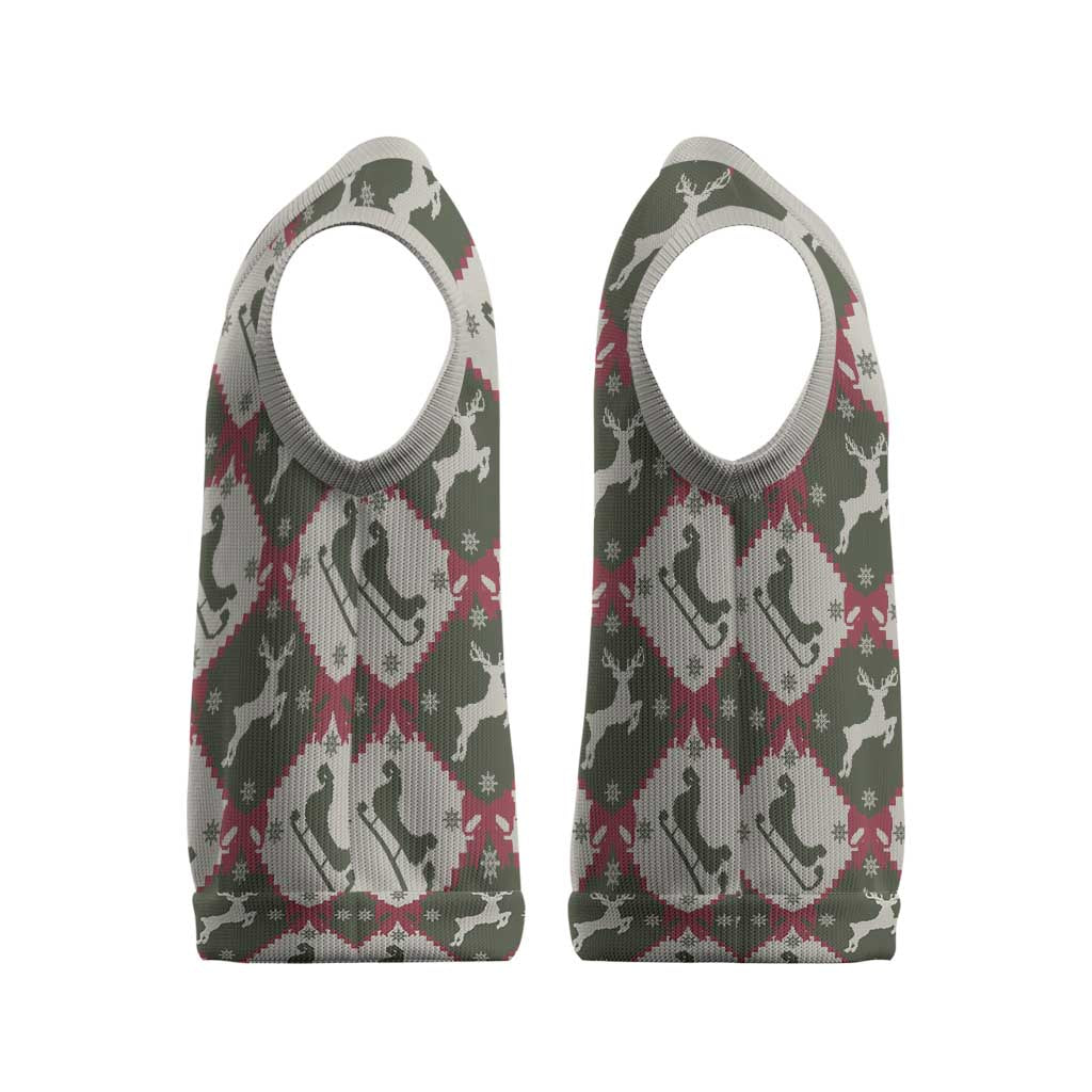 Dark Forest Green Christmas Argyle Pattern Christmas Knitted V-Neck Vest - Wonder Print Shop