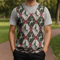 Dark Forest Green Christmas Argyle Pattern Christmas Knitted V-Neck Vest - Wonder Print Shop