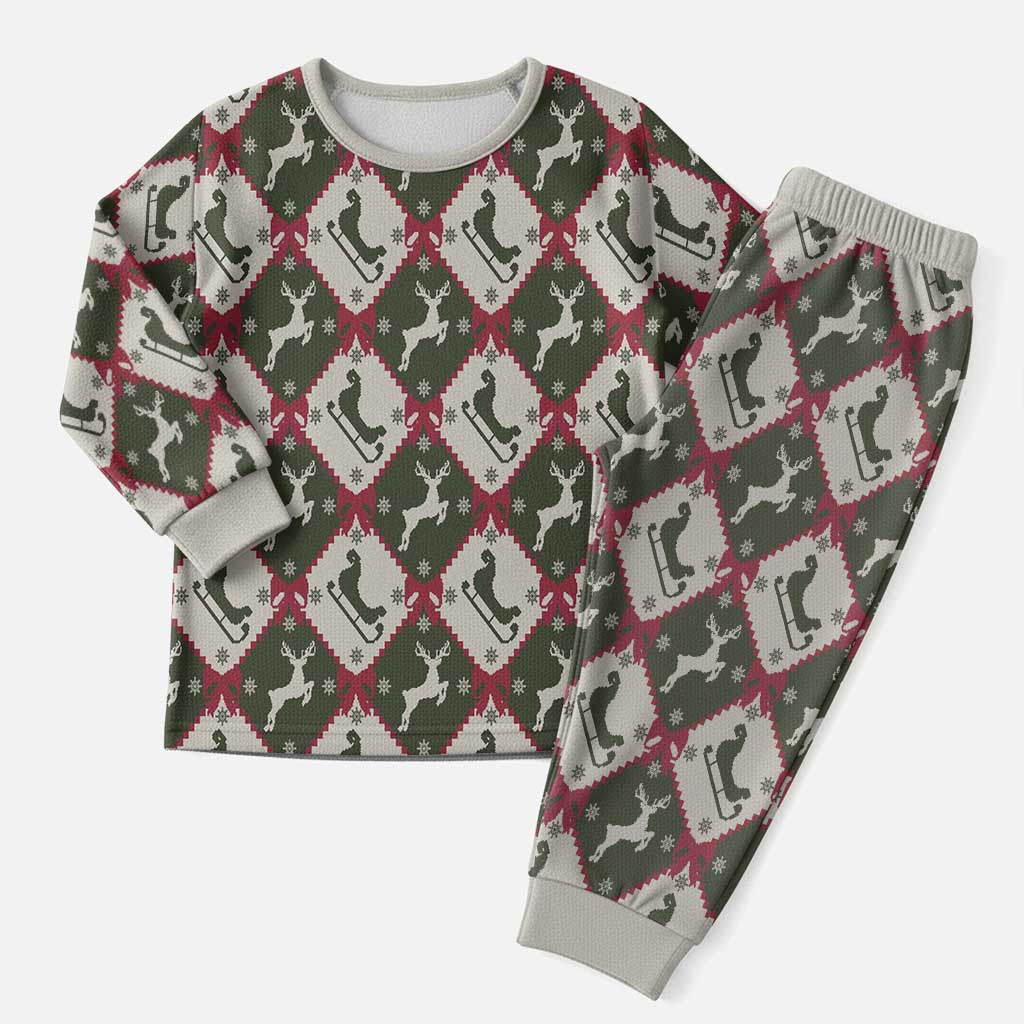 Dark Forest Green Christmas Argyle Pattern Christmas Pajama Set - Wonder Print Shop