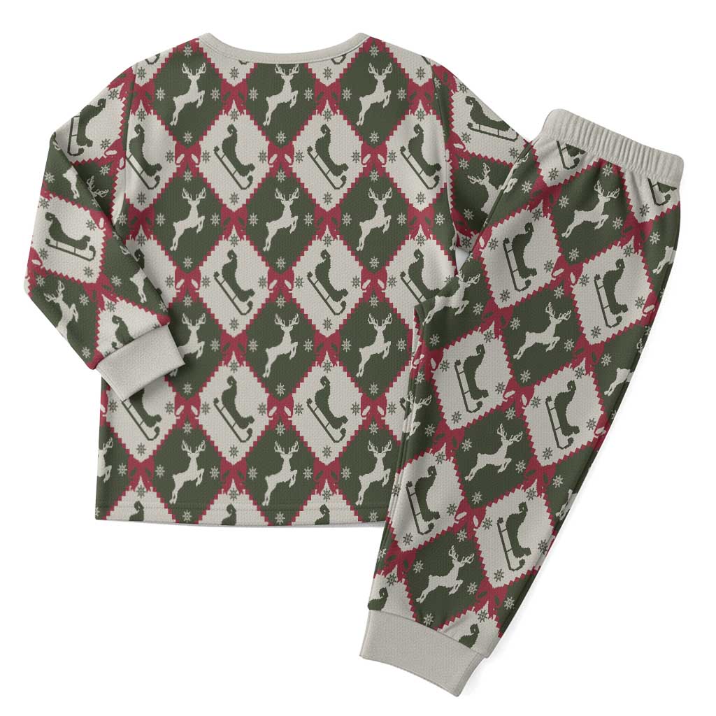 Dark Forest Green Christmas Argyle Pattern Christmas Pajama Set - Wonder Print Shop