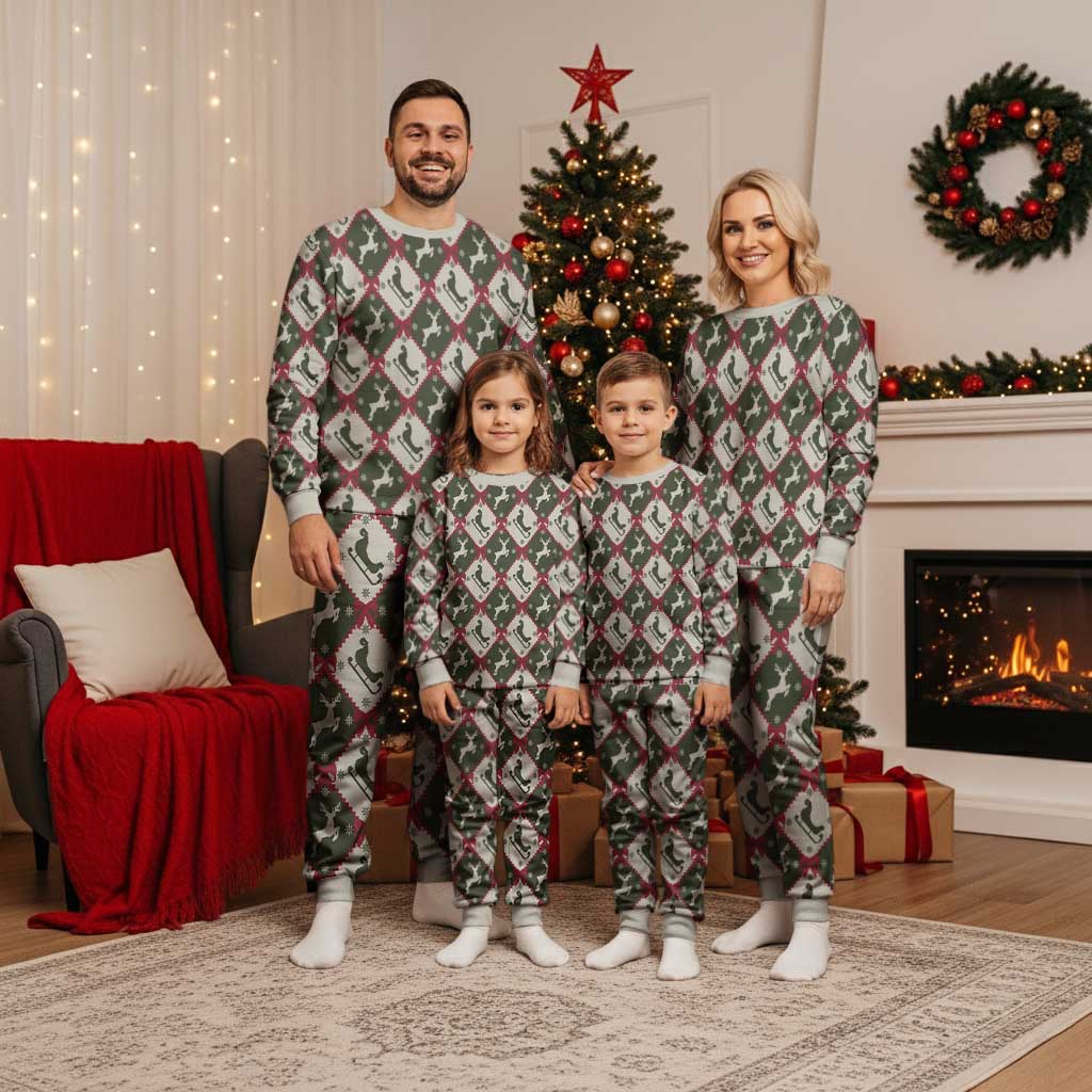 Dark Forest Green Christmas Argyle Pattern Christmas Pajama Set - Wonder Print Shop