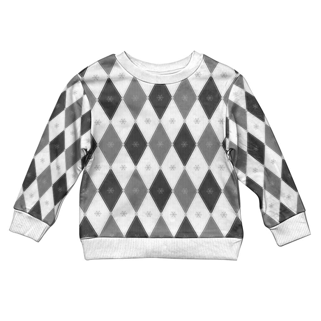 Black White Snowflake Christmas Argyle Pattern Kid Ugly Christmas Sweater - Wonder Print Shop