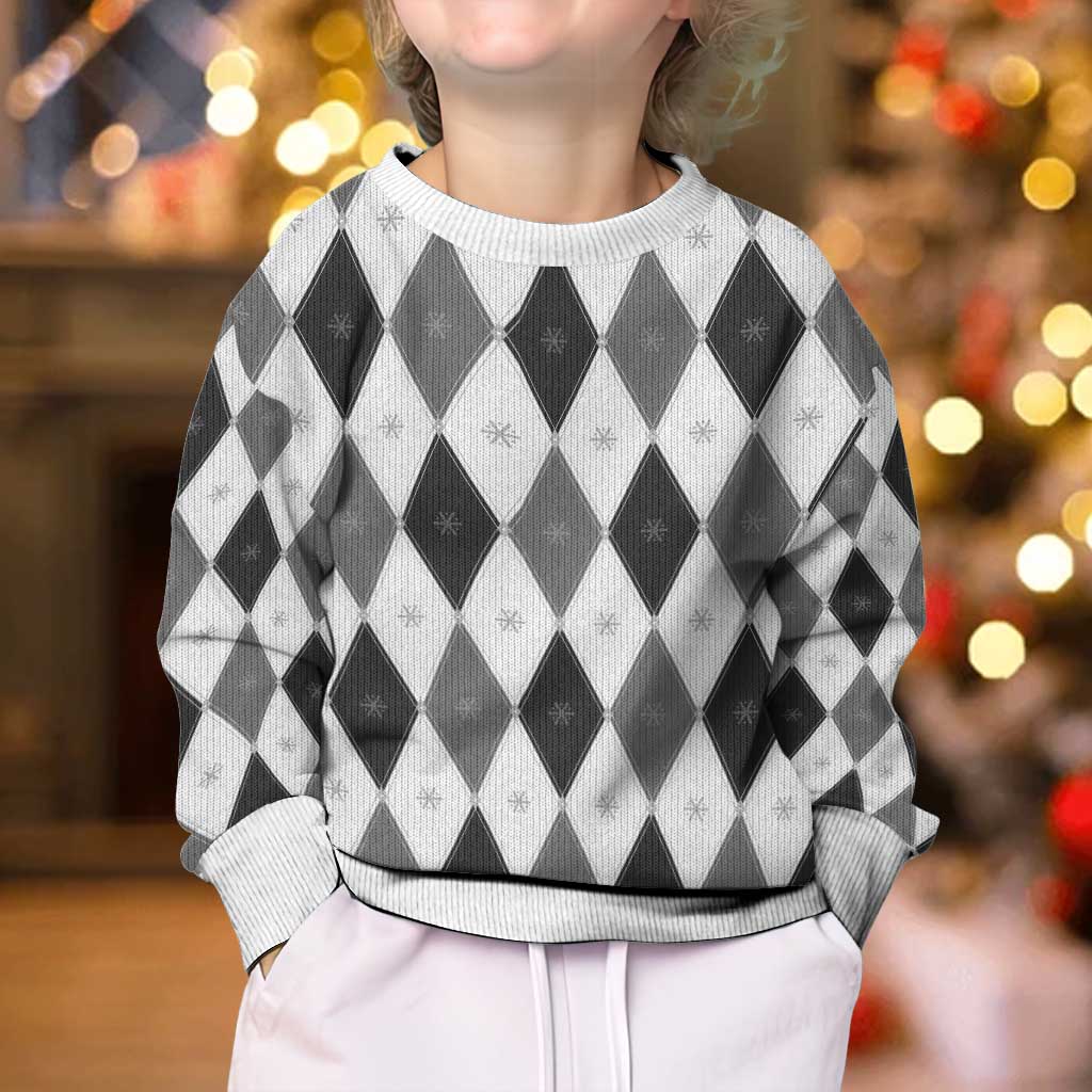 Black White Snowflake Christmas Argyle Pattern Kid Ugly Christmas Sweater - Wonder Print Shop