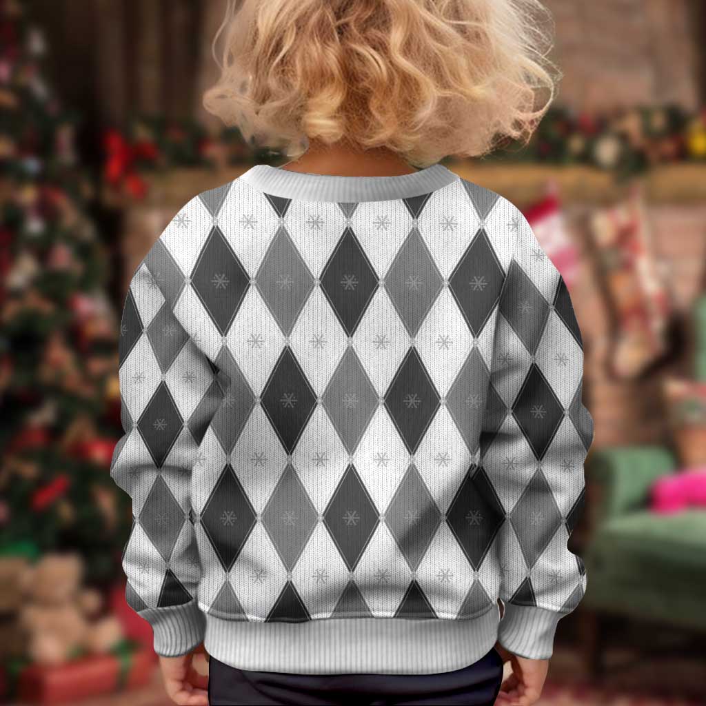 Black White Snowflake Christmas Argyle Pattern Kid Ugly Christmas Sweater - Wonder Print Shop