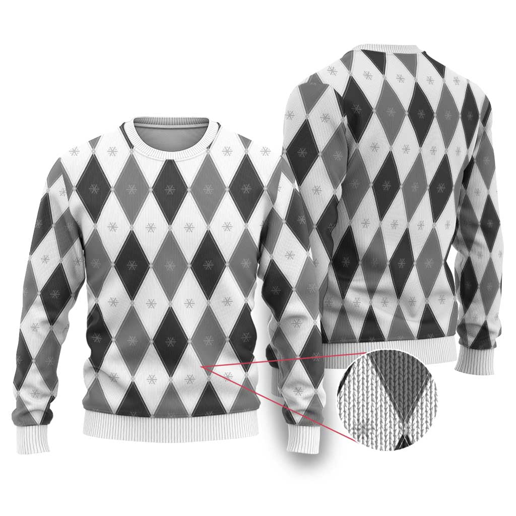 Black White Snowflake Christmas Argyle Pattern Ugly Christmas Sweater - Wonder Print Shop