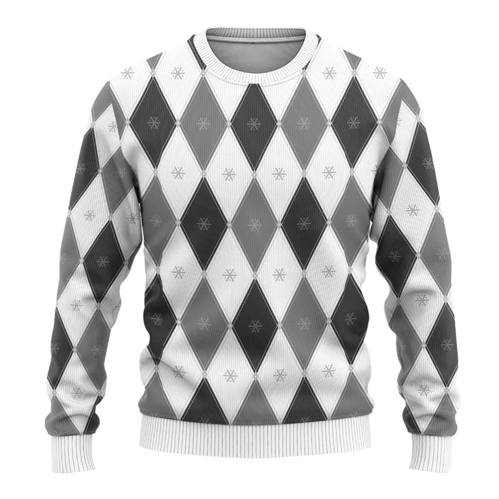 Black White Snowflake Christmas Argyle Pattern Ugly Christmas Sweater - Wonder Print Shop