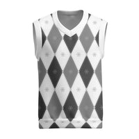 Black White Snowflake Christmas Argyle Pattern Christmas Knitted V-Neck Vest - Wonder Print Shop