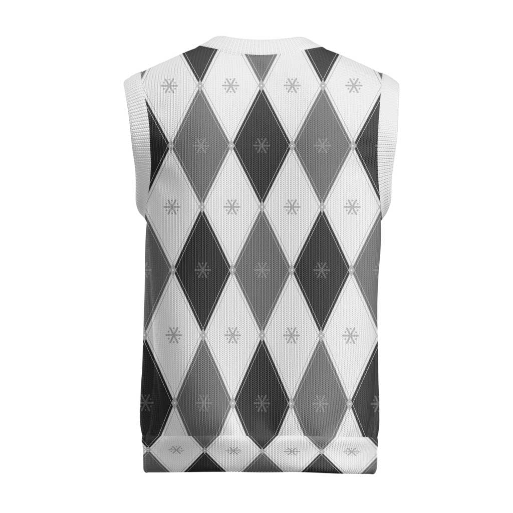 Black White Snowflake Christmas Argyle Pattern Christmas Knitted V-Neck Vest - Wonder Print Shop