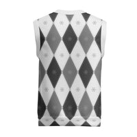 Black White Snowflake Christmas Argyle Pattern Christmas Knitted V-Neck Vest - Wonder Print Shop