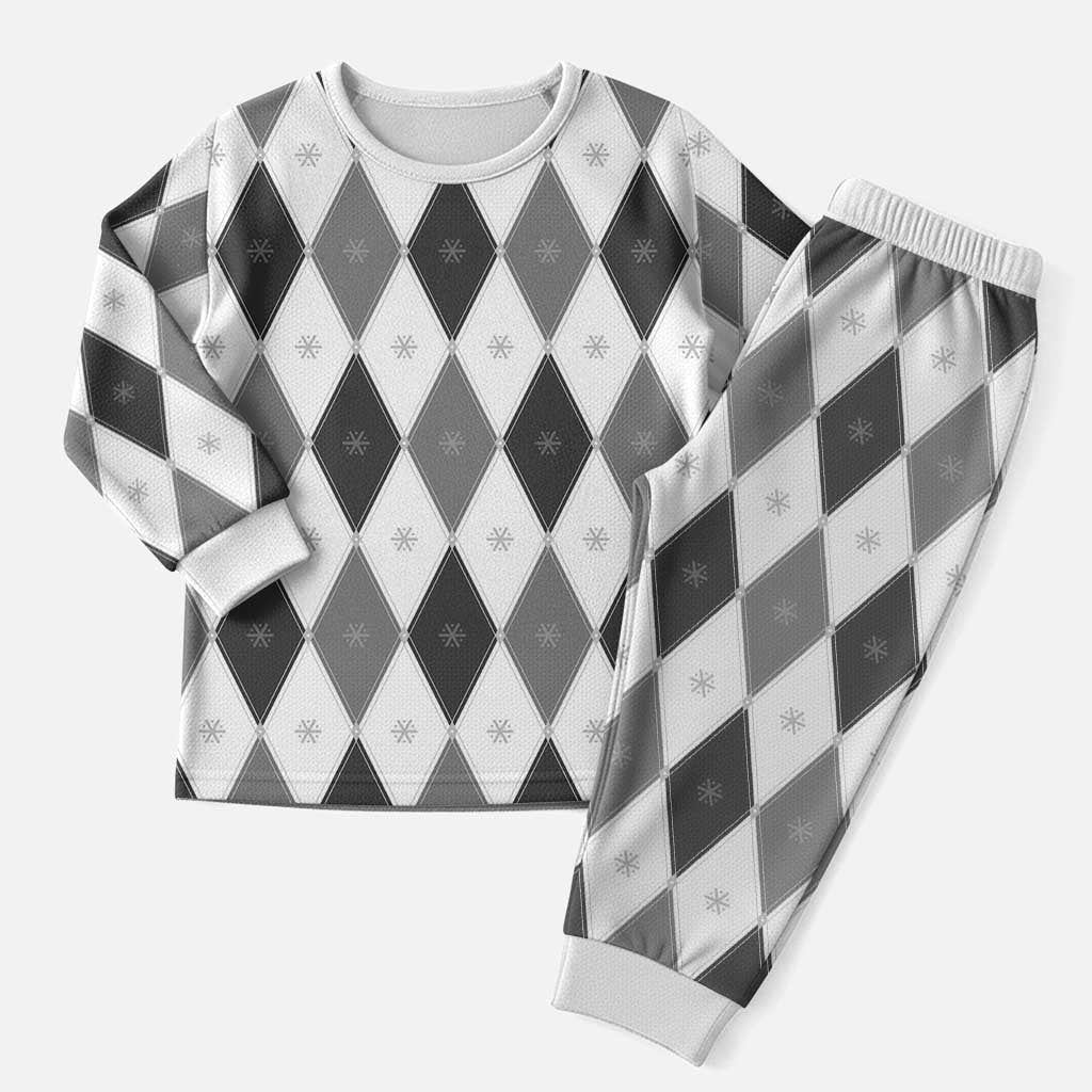 Black White Snowflake Christmas Argyle Pattern Christmas Pajama Set - Wonder Print Shop