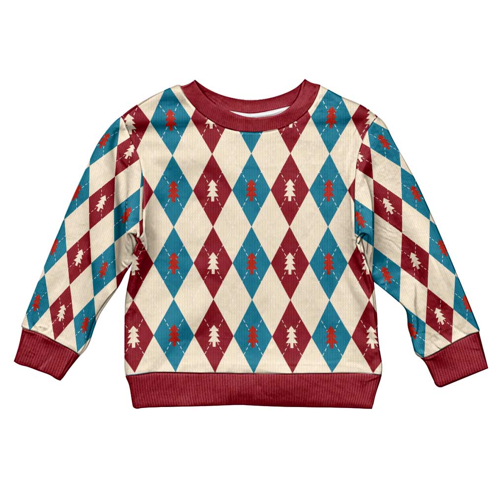 Blue And Red Diamond Christmas Pattern Kid Ugly Christmas Sweater - Wonder Print Shop
