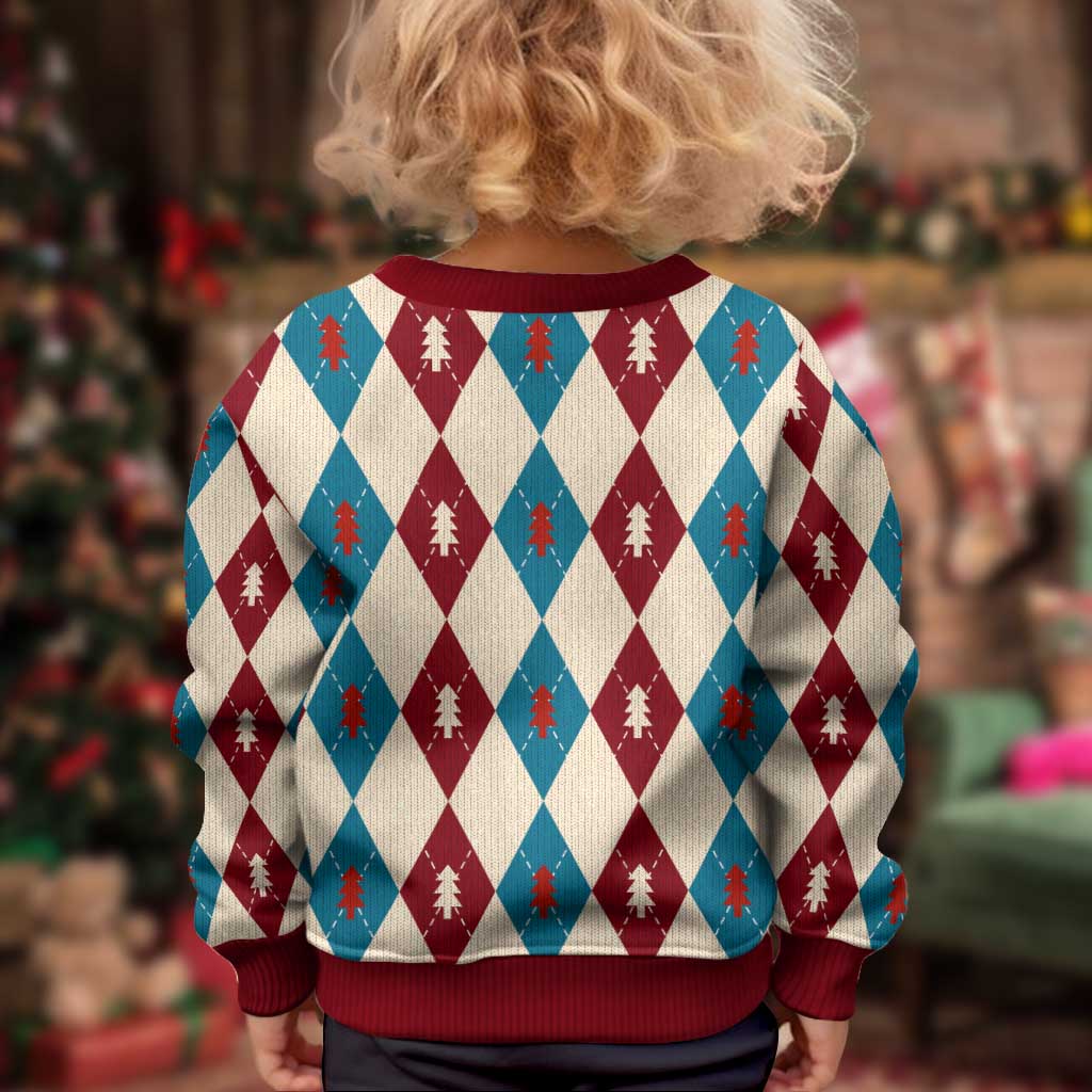 Blue And Red Diamond Christmas Pattern Kid Ugly Christmas Sweater - Wonder Print Shop