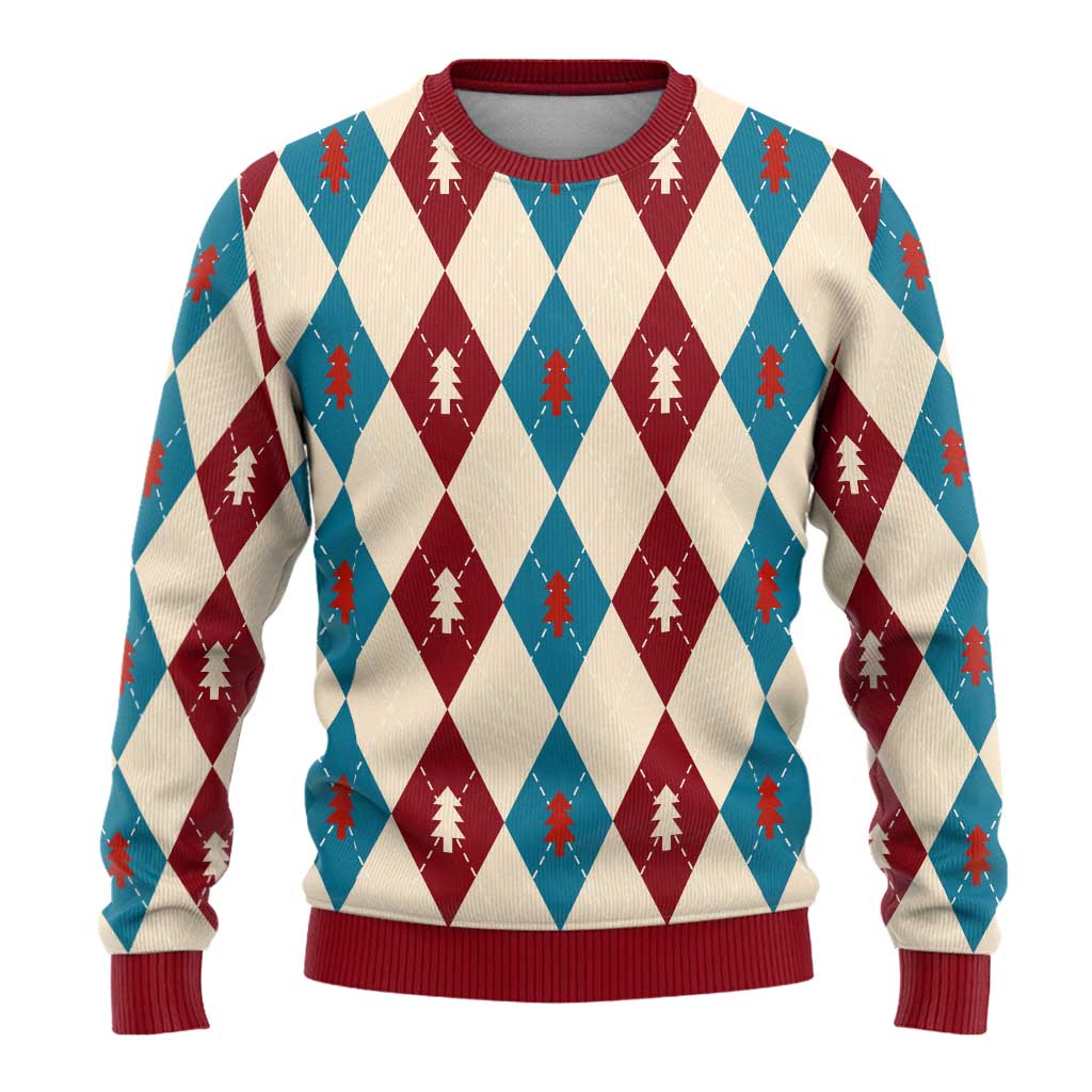 Blue And Red Diamond Christmas Pattern Ugly Christmas Sweater - Wonder Print Shop
