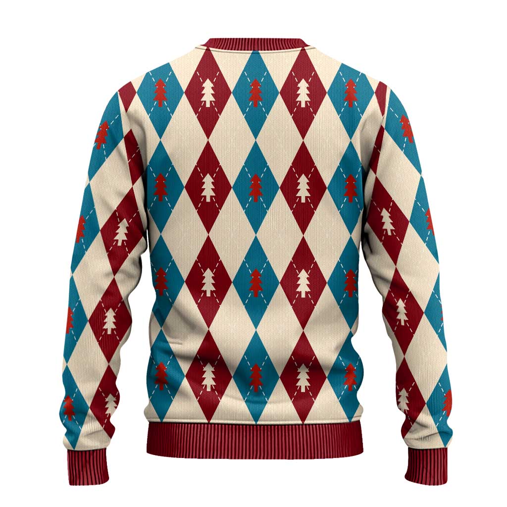 Blue And Red Diamond Christmas Pattern Ugly Christmas Sweater - Wonder Print Shop