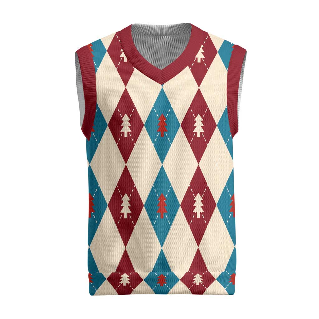Blue And Red Diamond Christmas Pattern Christmas Knitted V-Neck Vest - Wonder Print Shop