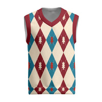 Blue And Red Diamond Christmas Pattern Christmas Knitted V-Neck Vest - Wonder Print Shop