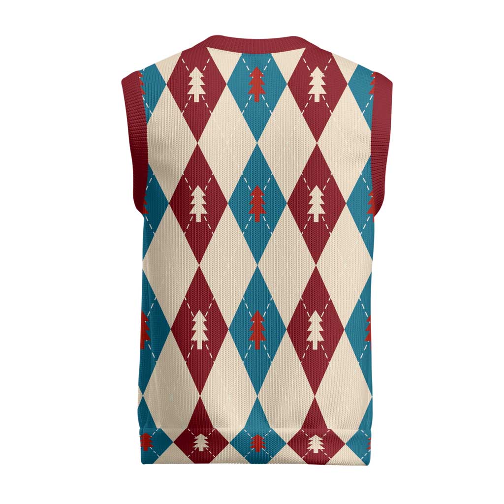 Blue And Red Diamond Christmas Pattern Christmas Knitted V-Neck Vest - Wonder Print Shop