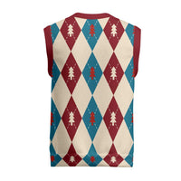 Blue And Red Diamond Christmas Pattern Christmas Knitted V-Neck Vest - Wonder Print Shop