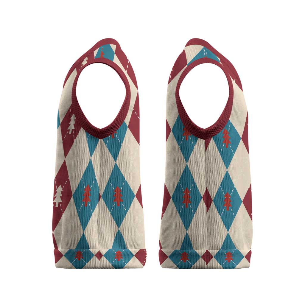 Blue And Red Diamond Christmas Pattern Christmas Knitted V-Neck Vest - Wonder Print Shop