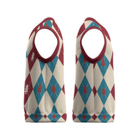 Blue And Red Diamond Christmas Pattern Christmas Knitted V-Neck Vest - Wonder Print Shop