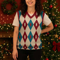 Blue And Red Diamond Christmas Pattern Christmas Knitted V-Neck Vest - Wonder Print Shop