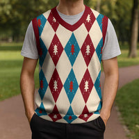 Blue And Red Diamond Christmas Pattern Christmas Knitted V-Neck Vest - Wonder Print Shop