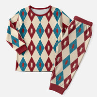 Blue And Red Diamond Christmas Pattern Christmas Pajama Set - Wonder Print Shop