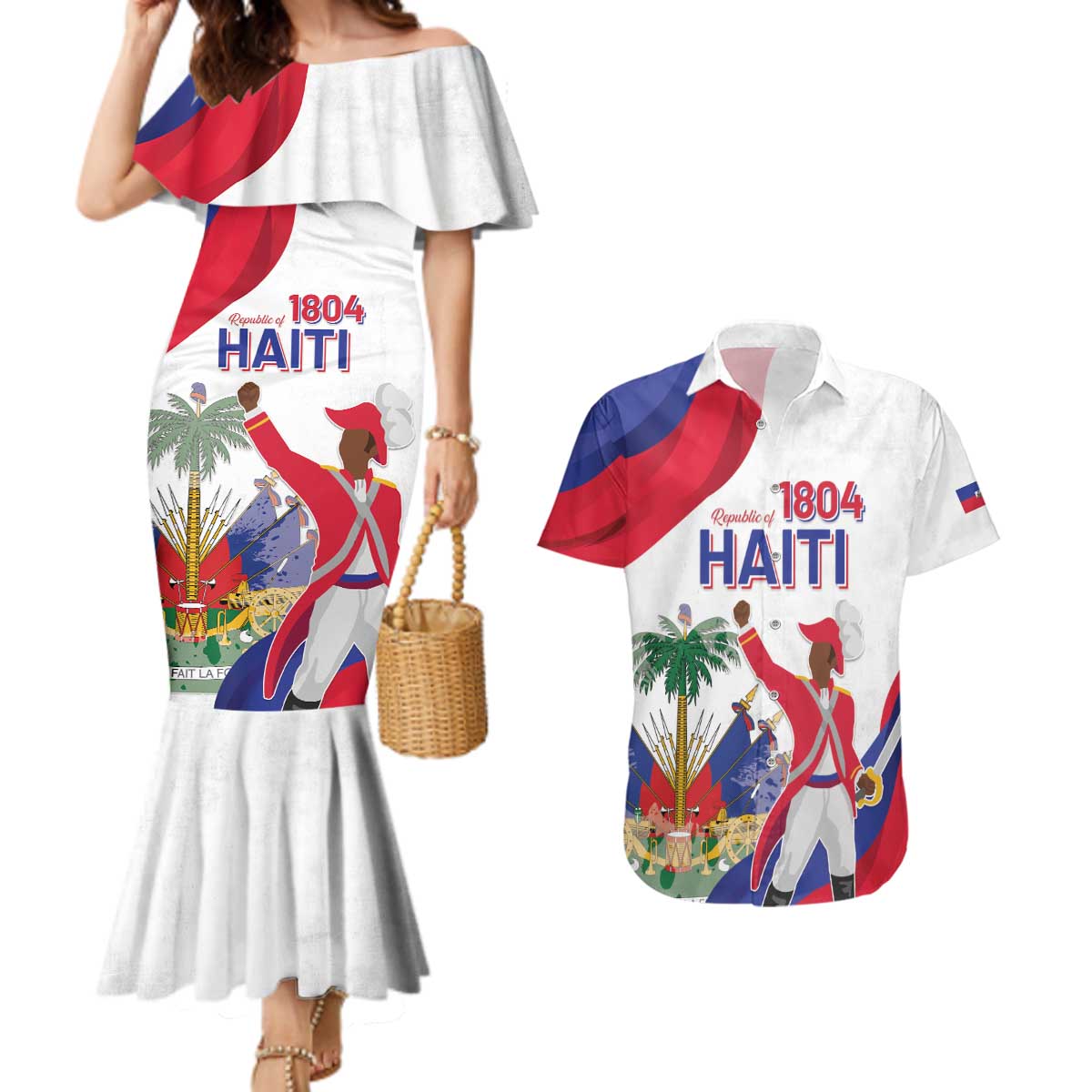 Personalised Haiti 221st Anniversary Independence Day Couples Matching Mermaid Dress and Hawaiian Shirt LT05 - Wonder Print Shop