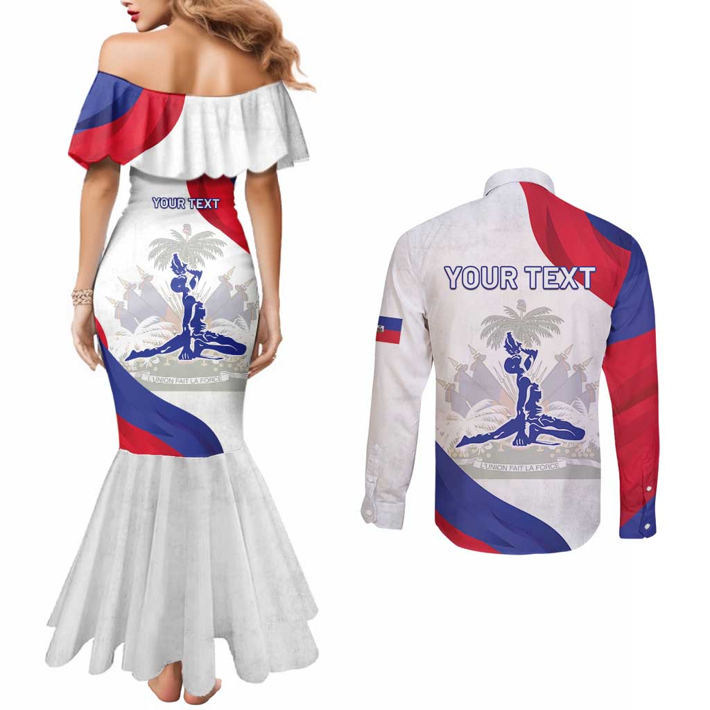 Personalised Haiti 221st Anniversary Independence Day Couples Matching Mermaid Dress and Long Sleeve Button Shirt