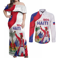 Personalised Haiti 221st Anniversary Independence Day Couples Matching Off Shoulder Maxi Dress and Long Sleeve Button Shirt LT05 - Wonder Print Shop